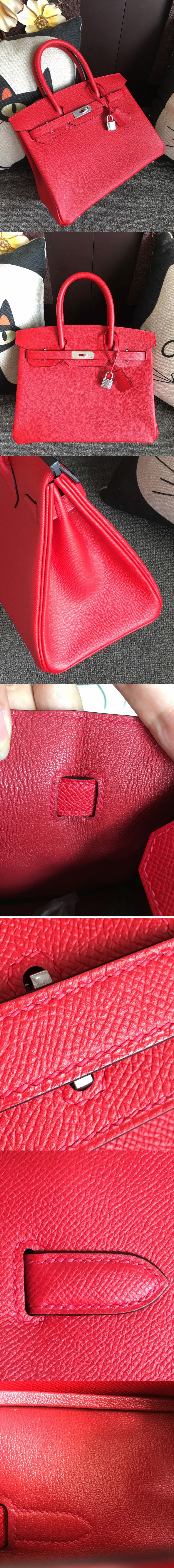 Replica Hermes Birkin 30 Tote Bags Full Handstitched in Red Epsom Leather