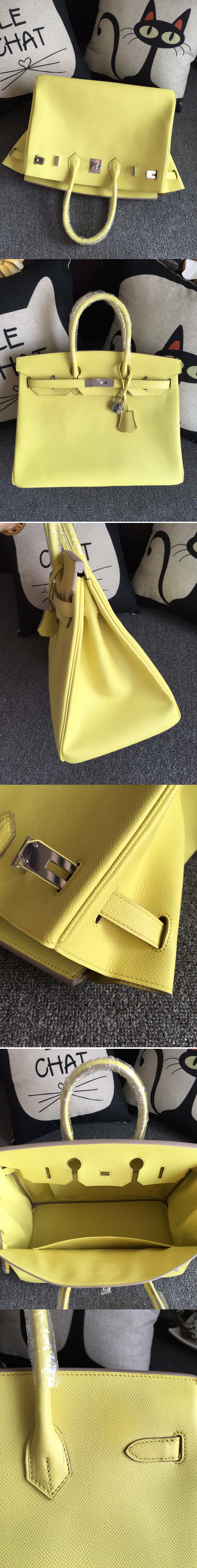 Replica Hermes Birkin 30 Tote Bags Full Handstitched in Yellow Epsom Leather With Silver Buckle