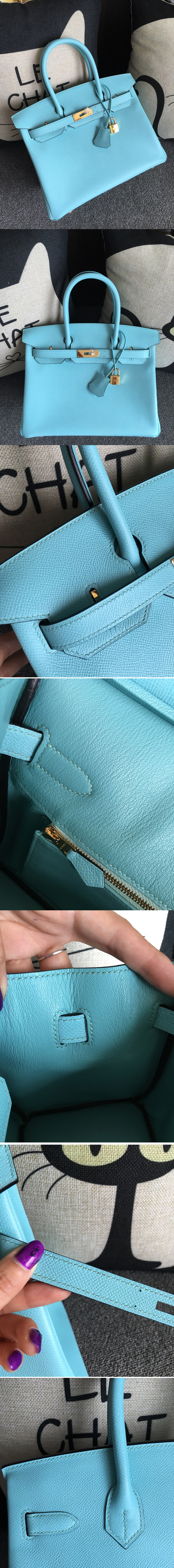 Replica Hermes Birkin 30 Tote Bags Full Handstitched in Blue Epsom Leather With Gold Buckle