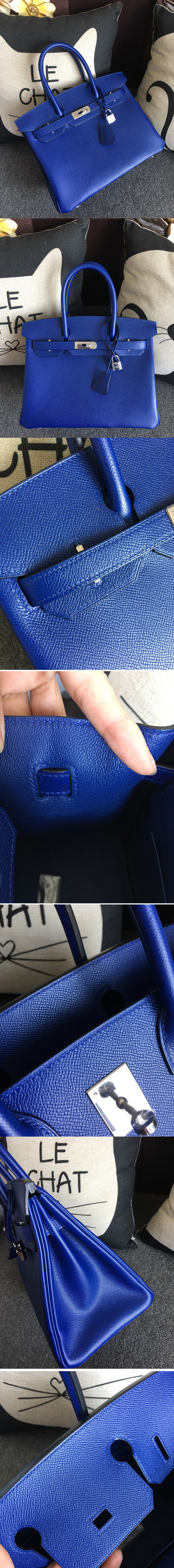 Replica Hermes Birkin 30 Tote Bags Full Handstitched in Blue Epsom Leather With Silver Buckle