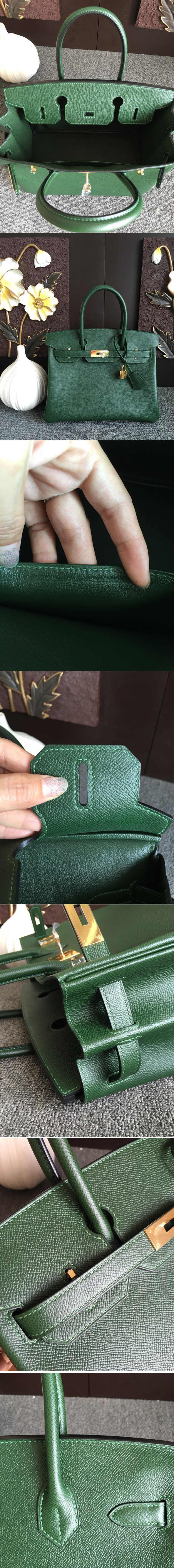 Replica Hermes Birkin 30 Tote Bags Full Handstitched in Green Epsom Leather With Gold Buckle