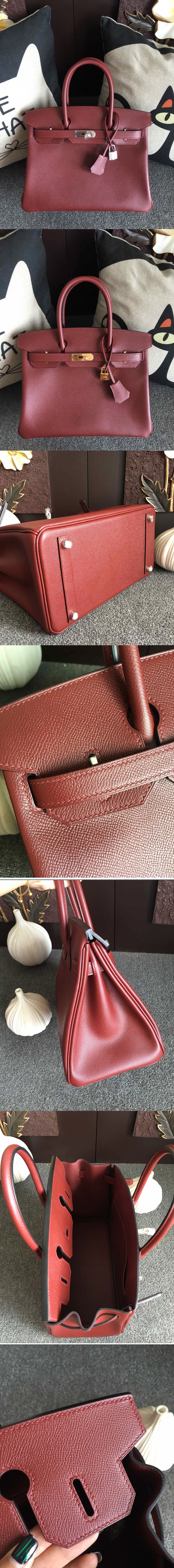 Replica Hermes Birkin 30 Tote Bags Full Handstitched in Bordeaux Epsom Leather With Gold Buckle