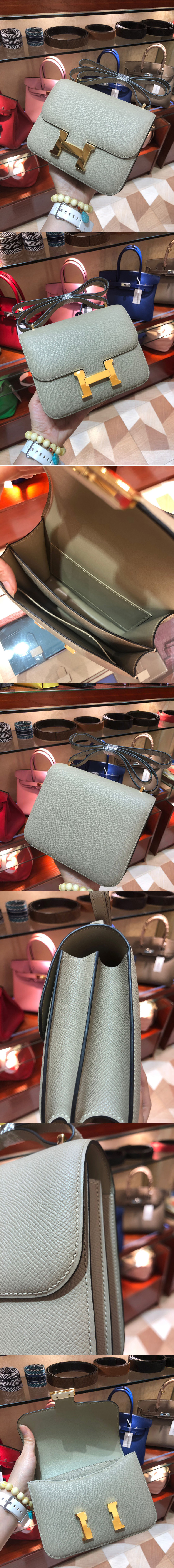 Replica Hermes constance 18 Bag in Green Epsom Leather with Gold Buckle