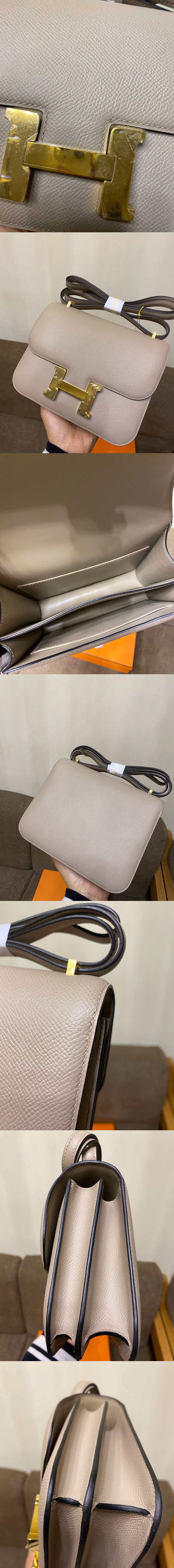 Replica Hermes constance 19 Bag in Gray Epsom Leather with Gold Buckle