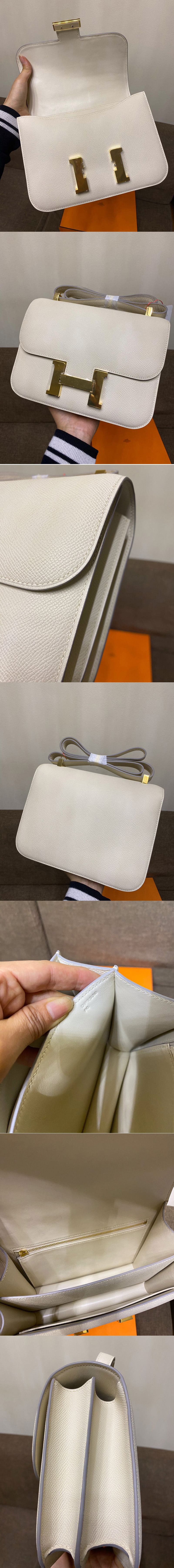 Replica Hermes constance 23 Bag in White Epsom Leather with Gold Buckle