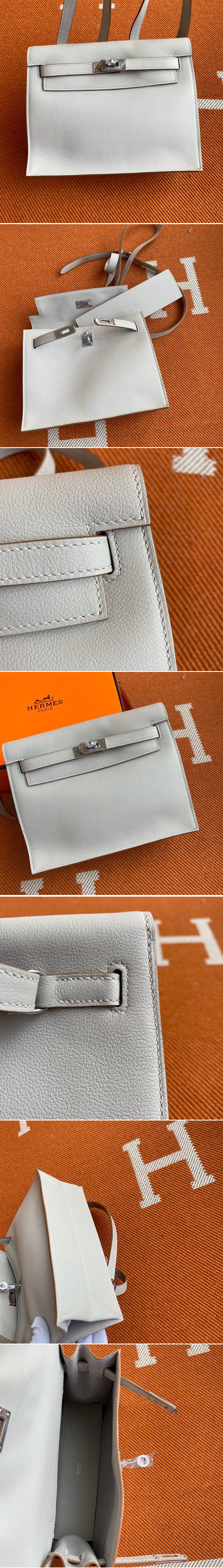 Replica Hermes Kelly Danse 22cm Bag in White Evercolor Leather with Silver Buckle