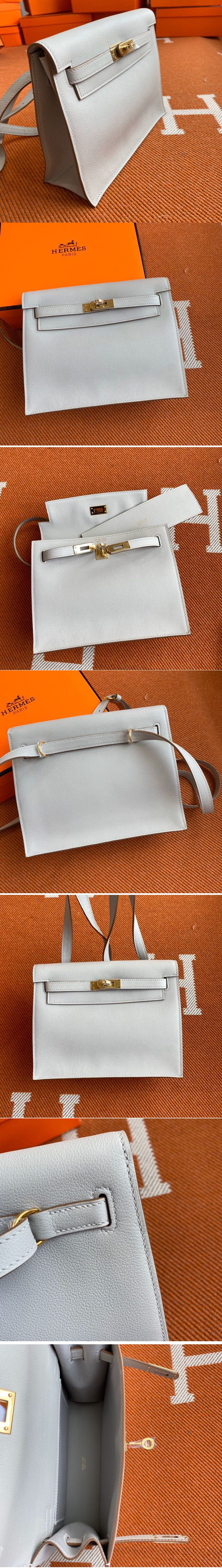 Replica Hermes Kelly Danse 22cm Bag in Light Gray Evercolor Leather with Gold Buckle