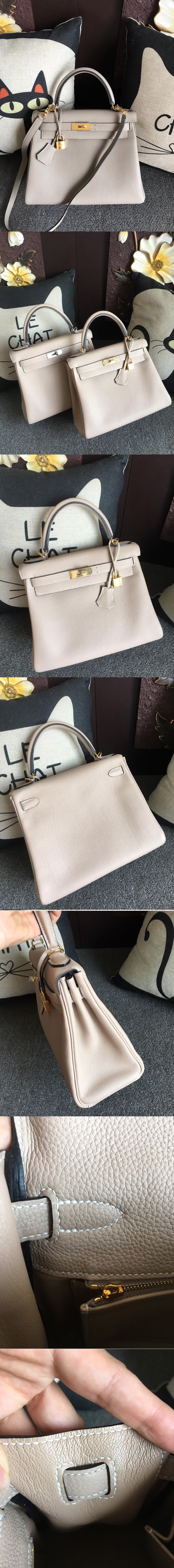 Replica Hermes Kelly 28cm Bag Full Handmade in Original Beige Togo Leather With Gold/Silver Buckle