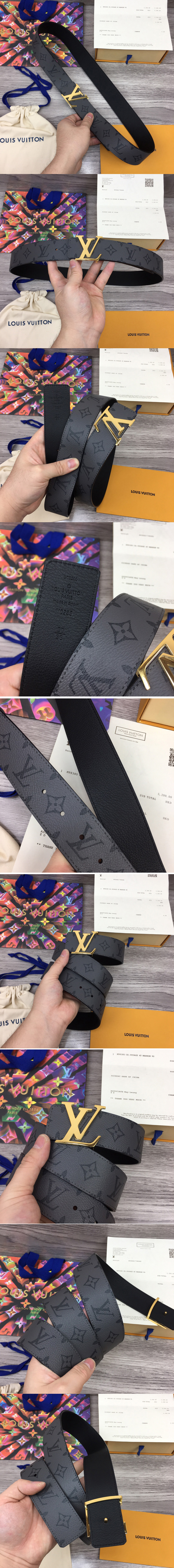 Replica Louis Vuitton M0285V LV Initiales 40mm Reversible belt in Monogram Eclipse Canvas With Gold Buckle