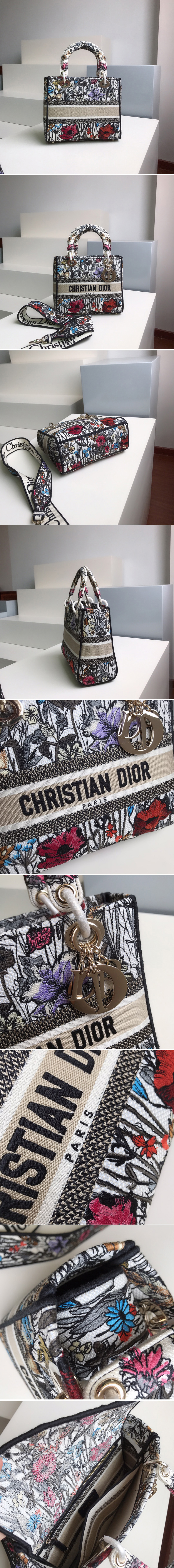 Replica Christian Dior M0565 Dior Medium Lady d-lite bag in Multicolor Mille Fleurs Embroidery