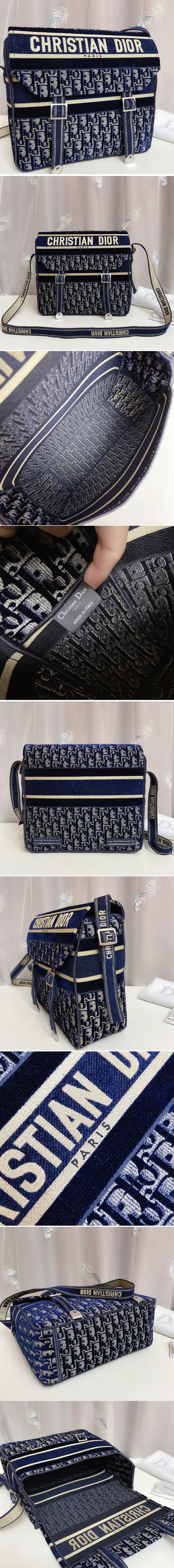 Replica Christian Dior M1291 diorcamp bag in Blue Dior Oblique Embroidery