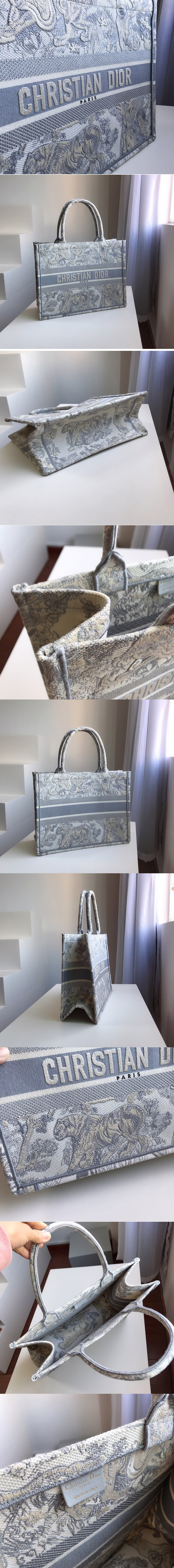 Replica Christian Dior M1296 Small Dior Book Tote Bag in Gray Toile de Jouy Embroidery