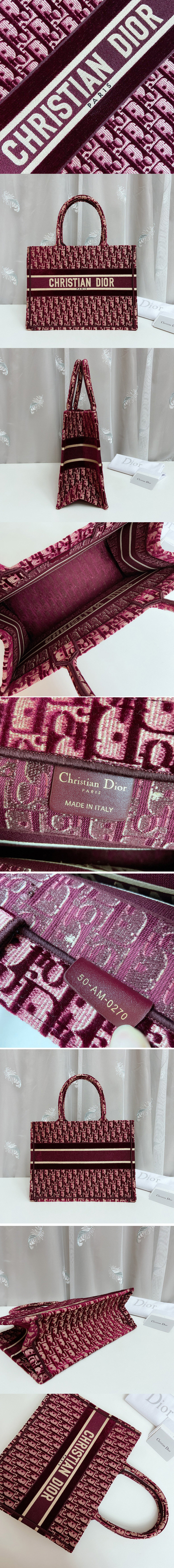 Replica Christian Dior M1296 small dior book tote Bag in Burgundy Dior Oblique Embroidery