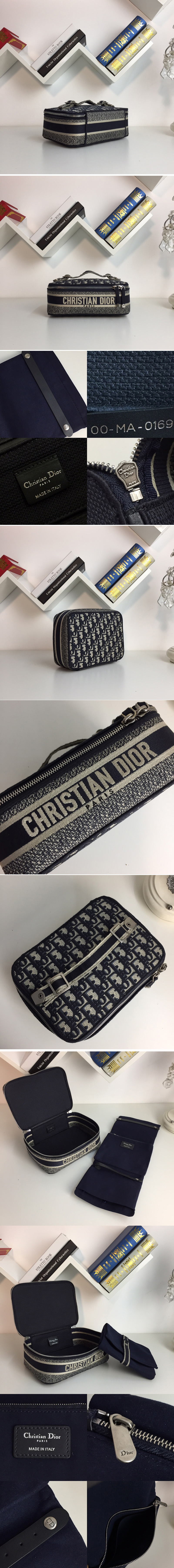 Replica Dior M1522 Oblique Cosmetic bag in Navy Blue Dior Oblique jacquard