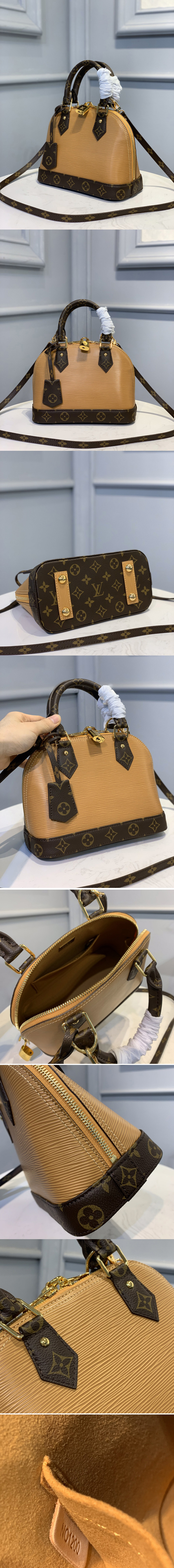 Replica Louis Vuitton M40302 LV Alma BB Bag in Brown Epi Leather and Monogram Canvas