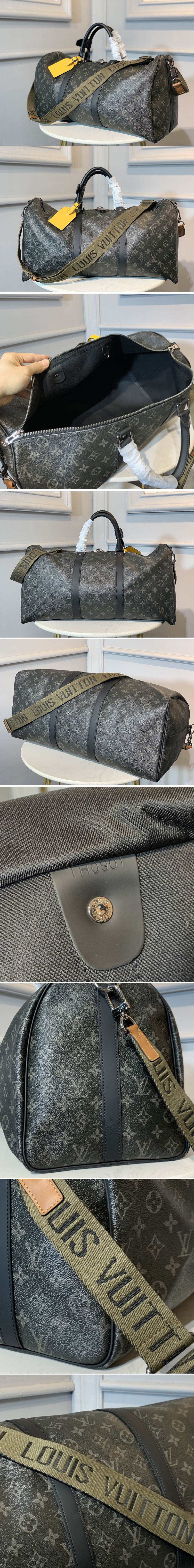 Replica Louis Vuitton M40560 LV Keepall Bandoulière 50 Bag in Monogram Eclipse canvas