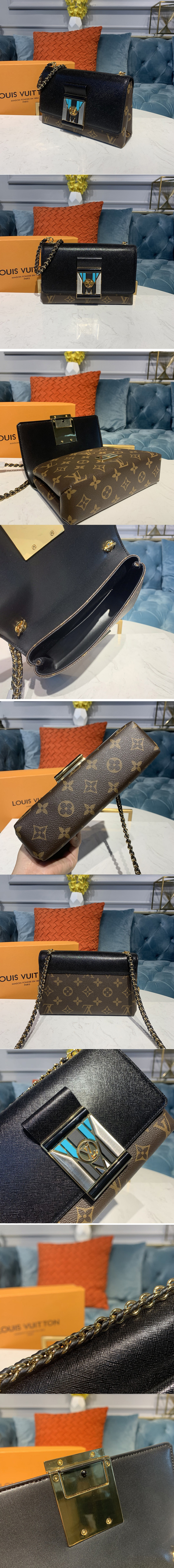 Replica Louis Vuitton M44916 LV Pochette LV Thelma Bags Black grained calfskin leather and Monogram canvas