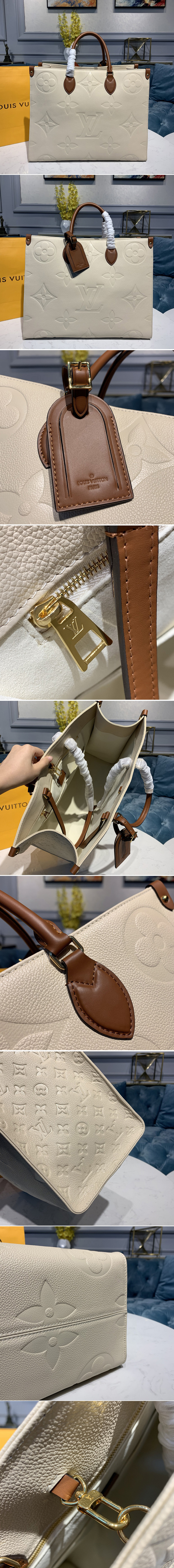 Replica Louis Vuitton M45081 LV Onthego GM tote Bags in Beige Monogram Empreinte Leather