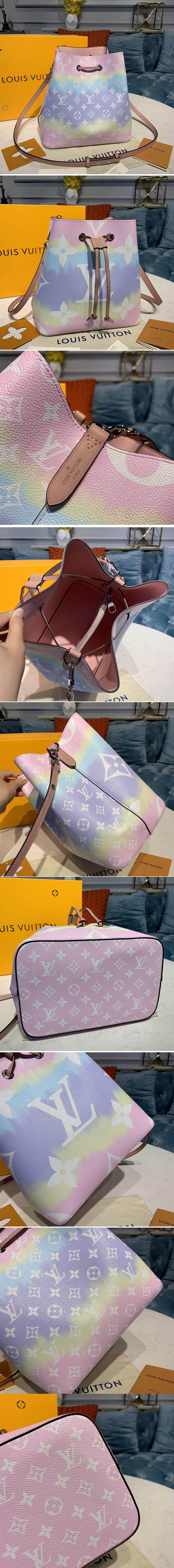 Replica Louis Vuitton M45124 LV Escale NeoNoe MM Bucket Bags in Pastel Monogram Canvas