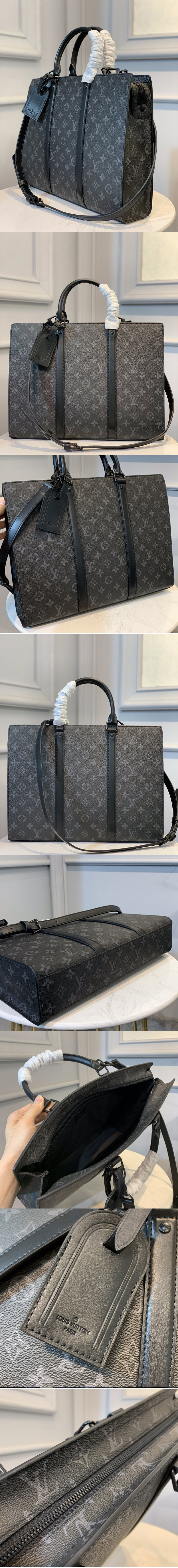 Replica Louis Vuitton M45265 LV Sac Plat Horizontal Zipper bag in Monogram Eclipse Canvas