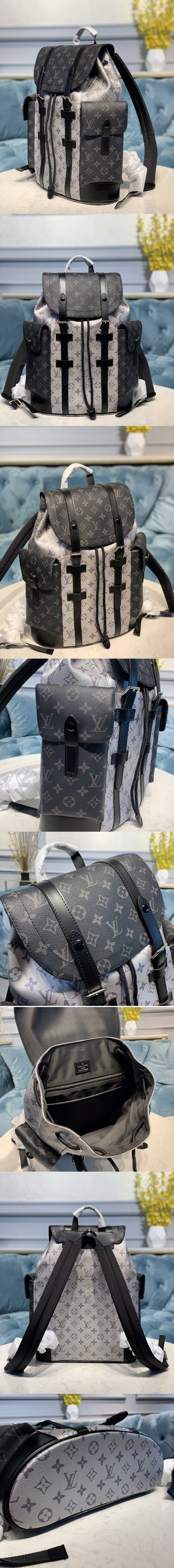 Replica Louis Vuitton M55699 LV Christopher PM backpack in Black/Silver Monogram Eclipse Canvas