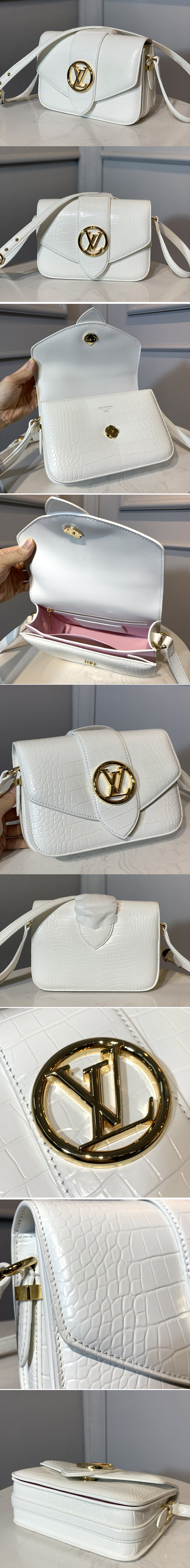 Replica Louis Vuitton N98063 LV LV Pont 9 shoulder bag in White Alligator leather