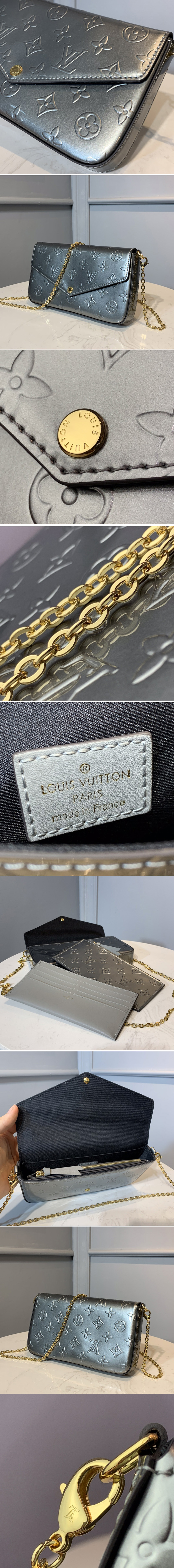 Replica Louis Vuitton M68648 LV Pochette Felicie Bag in Silver Monogram Vernis Calf leather