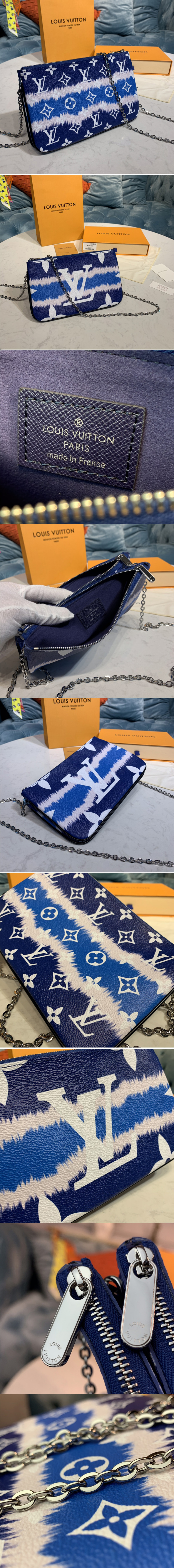 Replica Louis Vuitton M69124 LV Escale Pochette Double Zip Bag in Blue Monogram Canvas