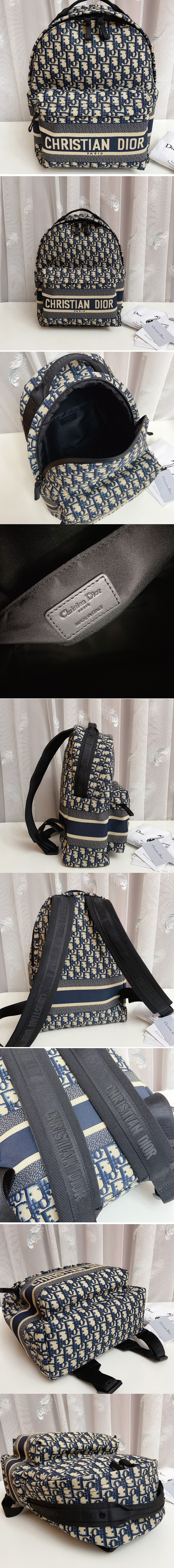 Replica Christian Dior M6104 DiorTravel backpack in Blue Dior Oblique Technical Jacquard