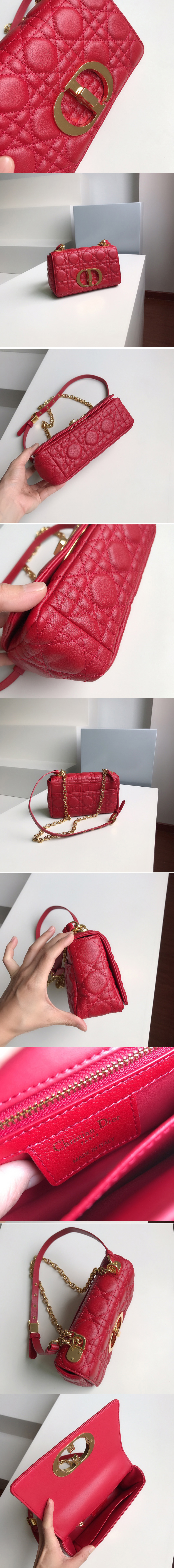 Replica Christian Dior M9241 Small Dior Caro bag in Red Soft Cannage Calfskin