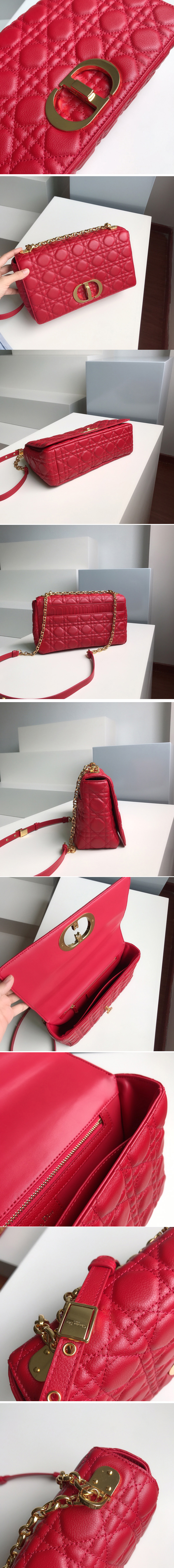 Replica Christian Dior M9243 Large Dior Caro bag in Red Soft Cannage Calfskin