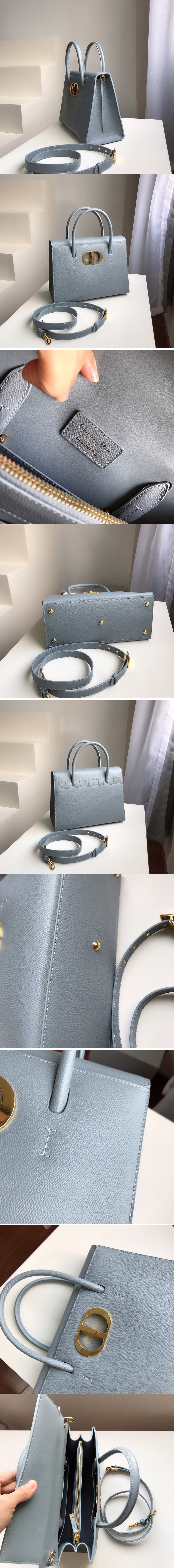 Replica Christian Dior M9306 Dior Large St Honoré tote bag in Blue Grained Calfskin