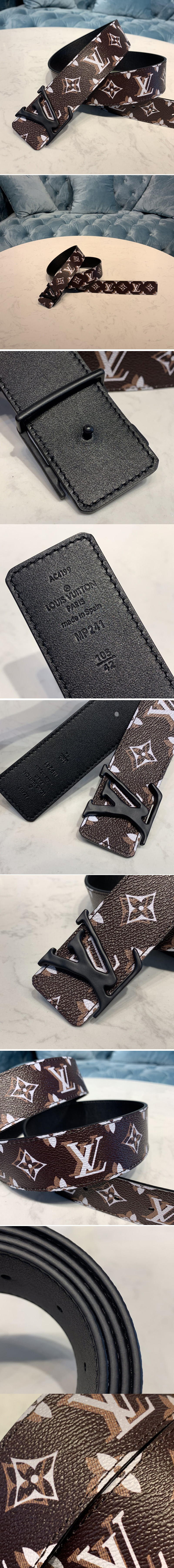 Replica Louis Vuitton MP241V LV Shape 40mm reversible belt in Monogram Canvas With Black Buckle