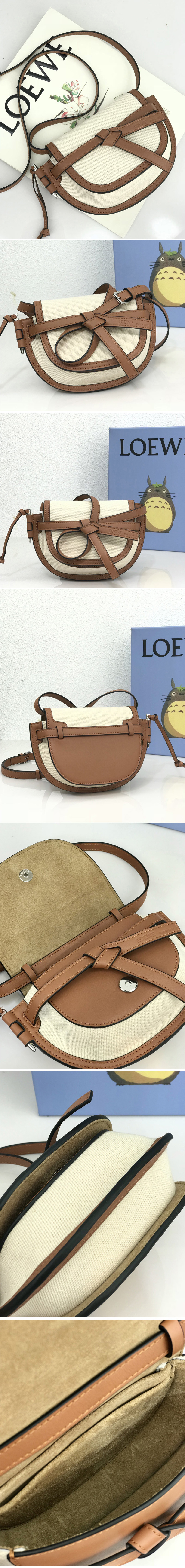 Replica Loewe Mini Gate Dual bag in Ecru/Tan canvas and calfskin