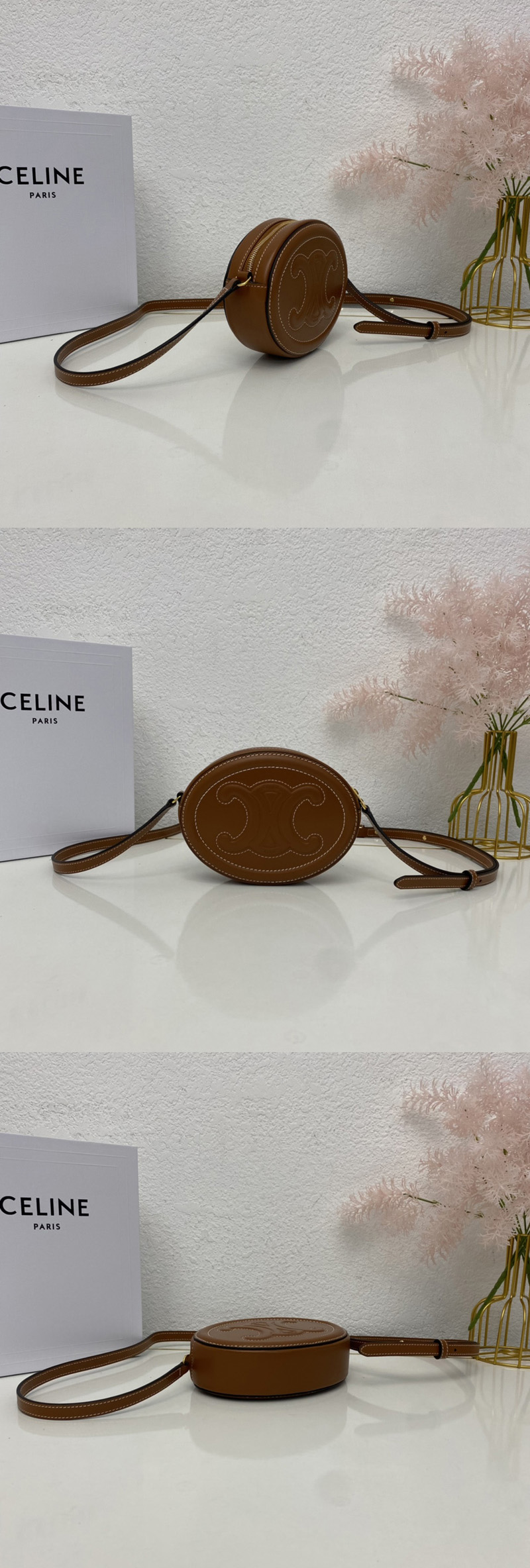 Replica Celine 10I703 CROSSBODY OVAL PURSE IN Tan SMOOTH CALFSKIN