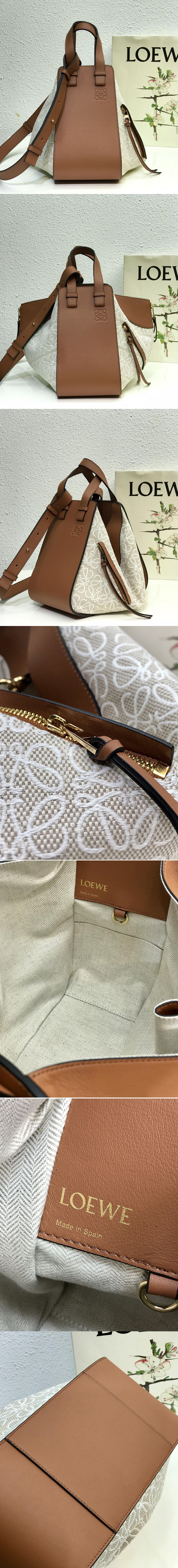 Replica Loewe Small Hammock bag in Ecru/Tan Anagram jacquard and calfskin