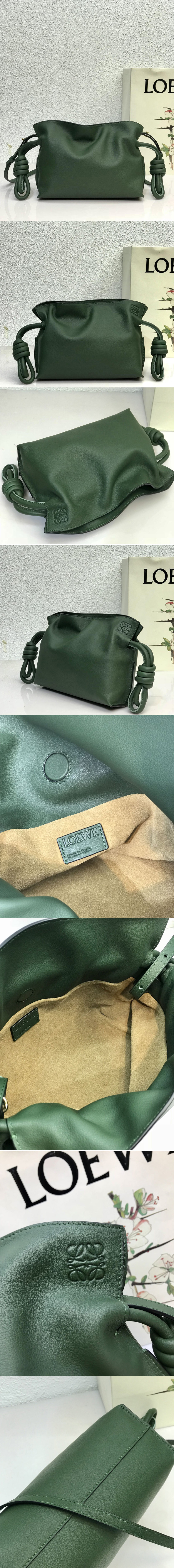 Replica Loewe Mini Flamenco clutch in Dark Green nappa calfskin