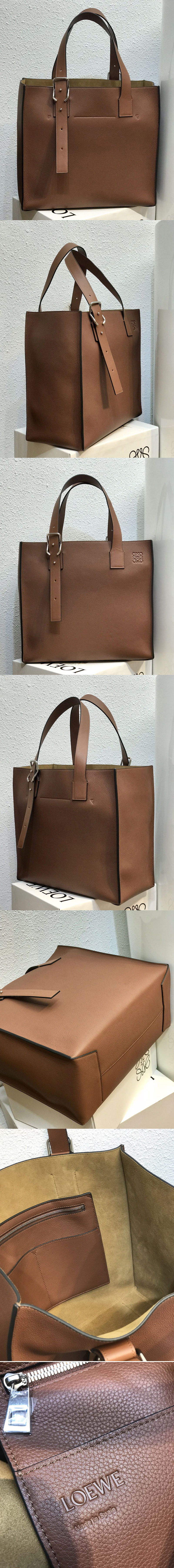 Replica Loewe Buckle tote bag in Brown soft grained calfskin