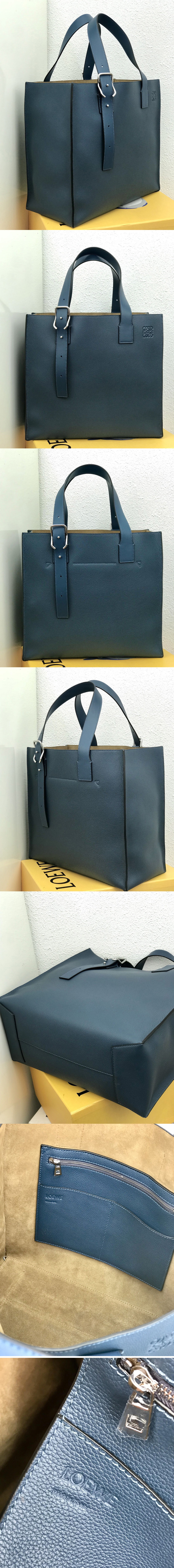 Replica Loewe Buckle tote bag in Blue soft grained calfskin