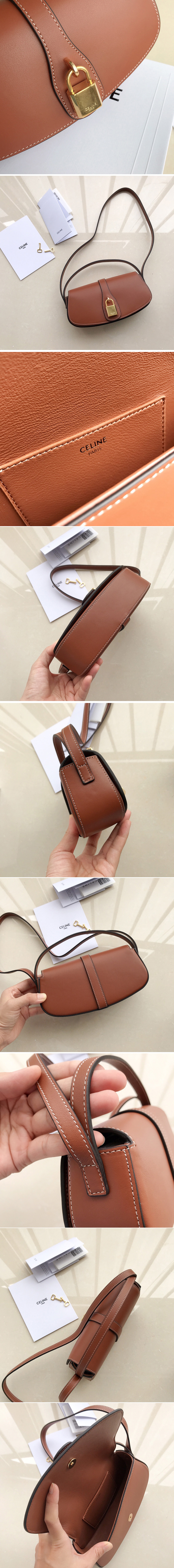 Replica Celine 10I593 CLUTCH ON STRAP IN Tan SMOOTH CALFSKIN