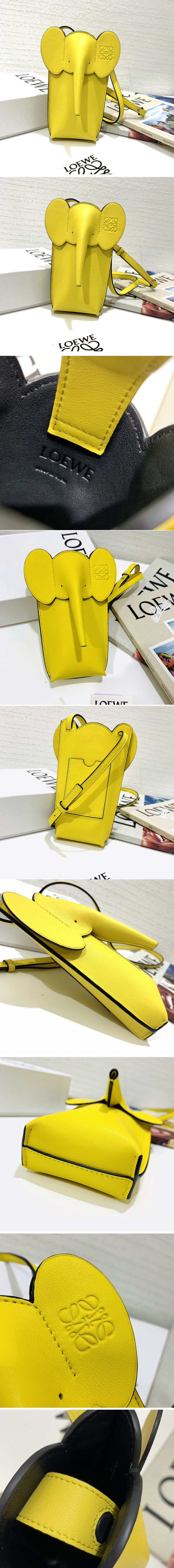 Replica Loewe Elephant Pocket in Yellow classic calfskin