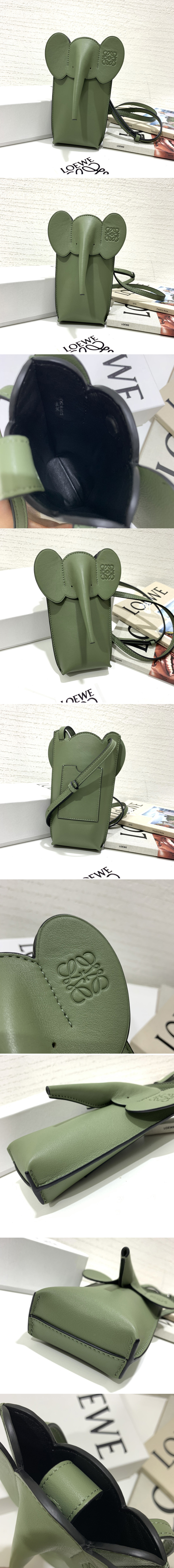 Replica Loewe Elephant Pocket in Avocado Green classic calfskin