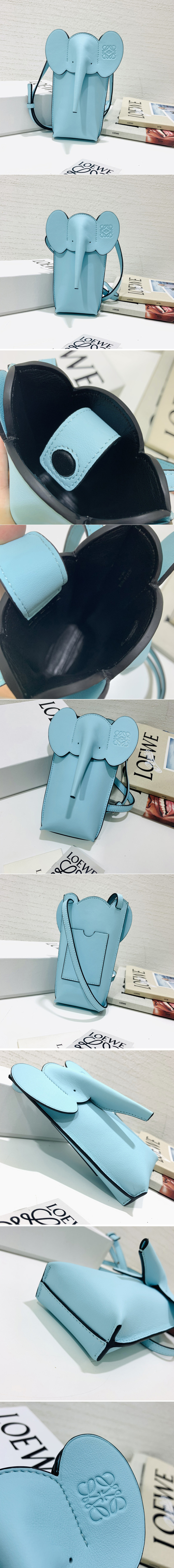 Replica Loewe Elephant Pocket in Pacific Aqua classic calfskin