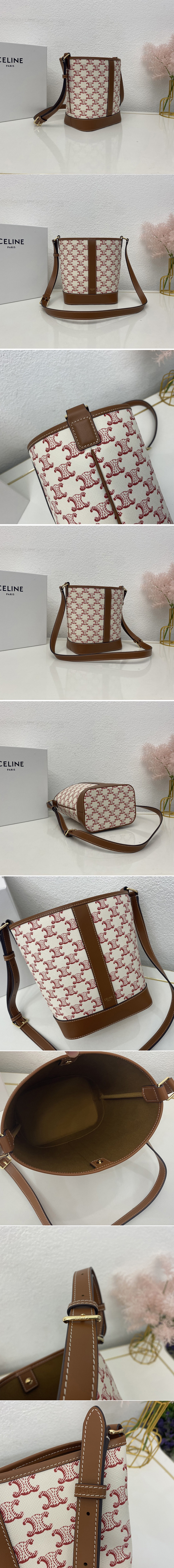 Replica Celine 191442 SMALL BUCKET IN TRIOMPHE CANVAS AND CALFSKIN Red