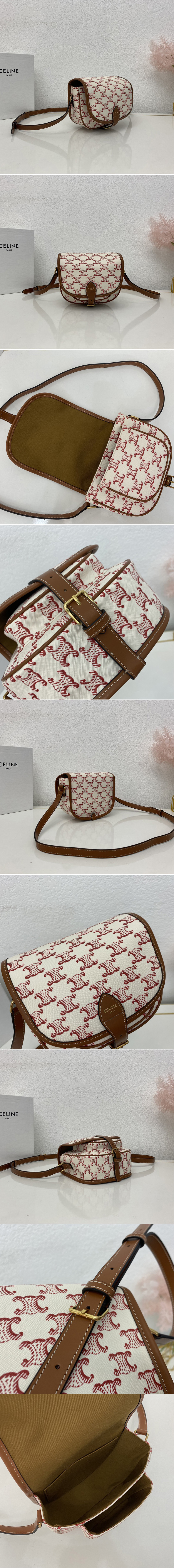 Replica Celine 191502 MEDIUM FOLCO BAG IN TRIOMPHE CANVAS AND CALFSKIN Red