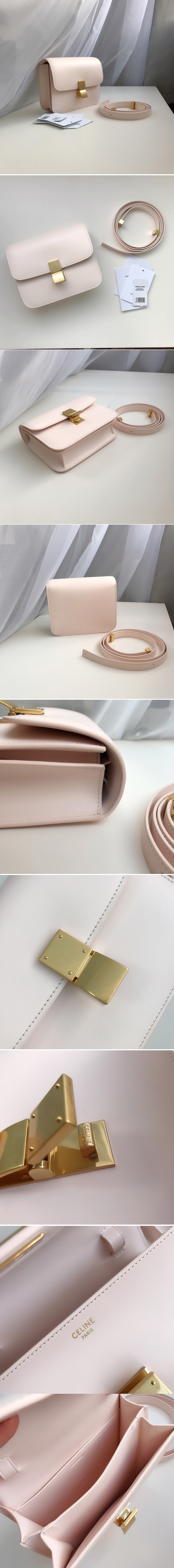 Replica Celine 192523 TEEN CLASSIC BAG IN Pink BOX CALFSKIN