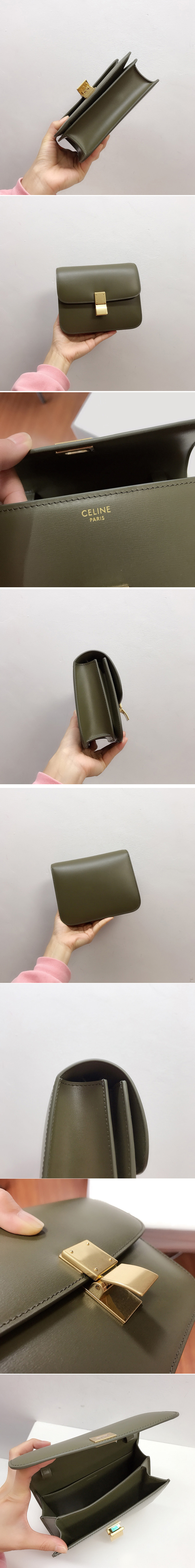 Replica Celine 192523 TEEN CLASSIC BAG IN Khaki Green BOX CALFSKIN