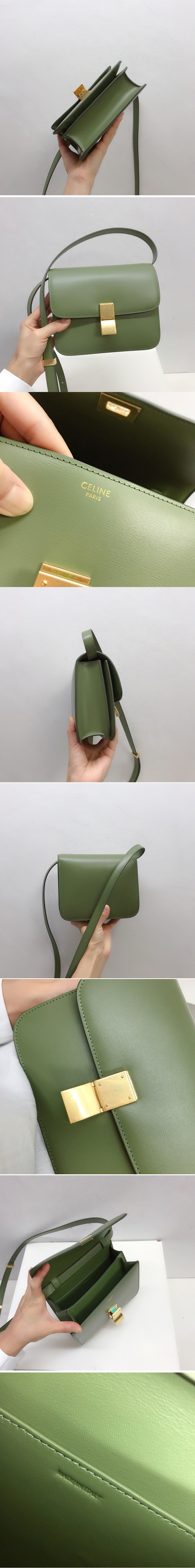 Replica Celine 192523 TEEN CLASSIC BAG IN Green BOX CALFSKIN