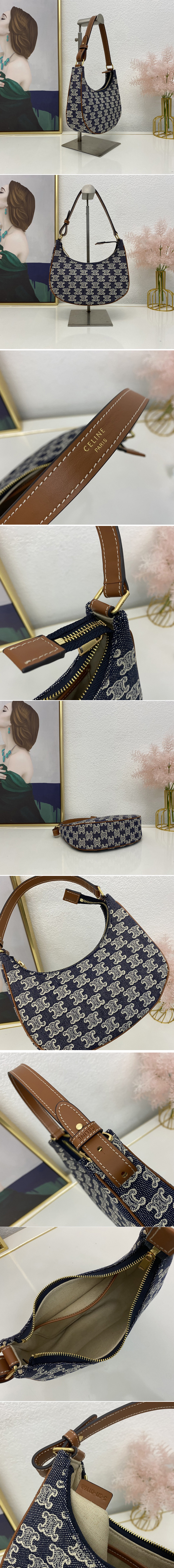 Replica Celine 193952 AVA BAG IN NAVY BLUE TEXTILE WITH TRIOMPHE EMBROIDERY