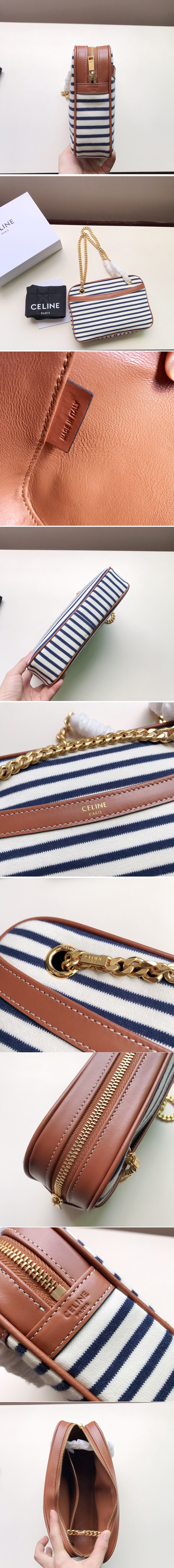 Replica Celine 195452 medium patapans bag in Navy/Tan Striped textile